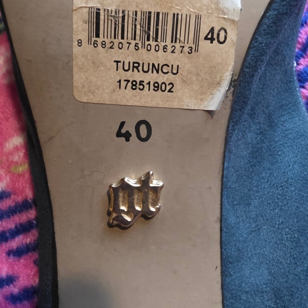 Womens‎ Slingback Heels Orange Navy Mint Green Suede Pointed Toe Size 40 - Picture 4 of 5